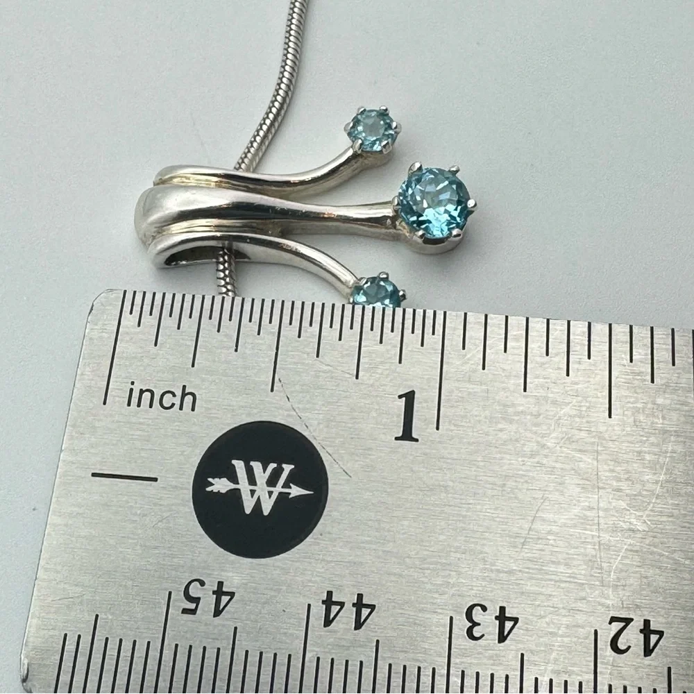 Sterling Silver Genuine Blue Topaz Triple Drop Pendant Snake Chain
